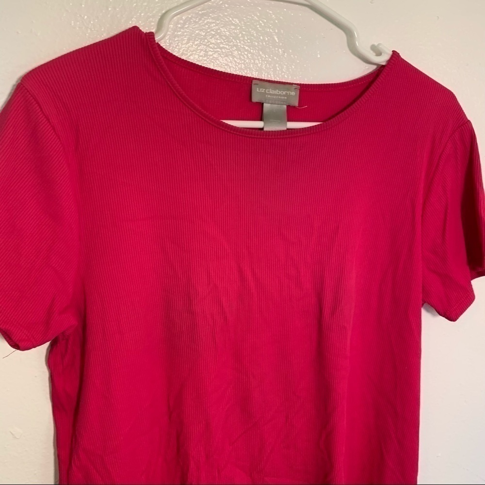 Liz Claiborne Collection Women's Size Large Short Sleeve Ribbed Top Bright Pink - Picture 3 of 6